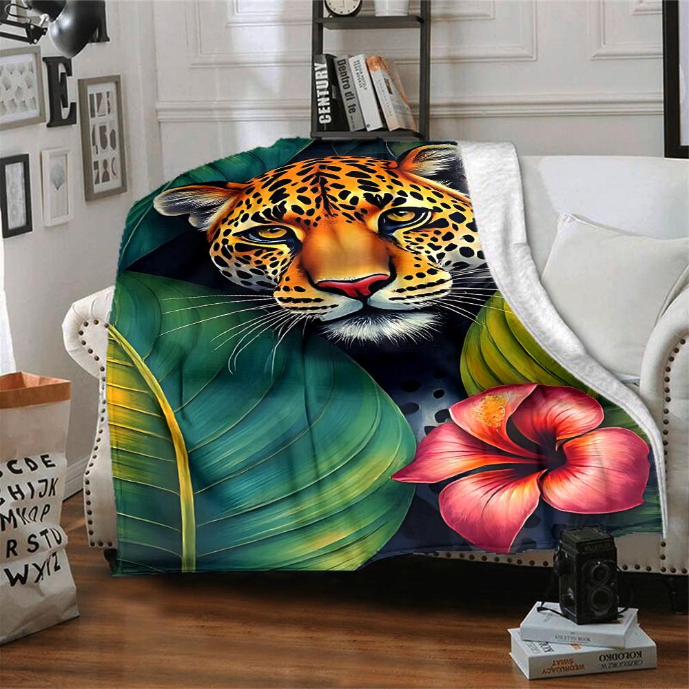 1pc Jungle Leopard Lightweight Flannel Blanket, Comfortable and Warm Blanket, for Office and Camping Sofa Bed, Livingroom101