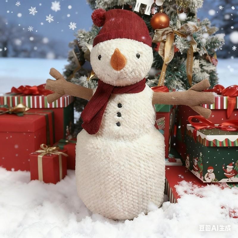 

Plush Teddy Fur Snowman Toy With Hat And Scarf For Christmas Decor Gift 25cm