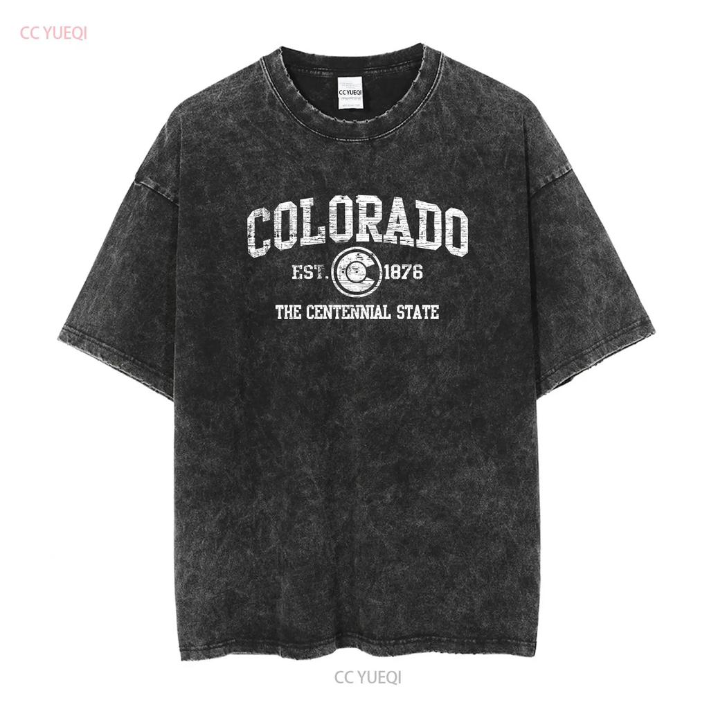 Colorado Flag Vacation Souvenir Mountains Womens or Mens Crewneck T Shirt Long Short Sleeves Vintage Washed Breathable Casual