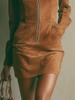 2025 Damen High-End Wildlederimitat Western Cowboy Stil Kleid mit kurzen Ärmeln für Herbst/Winter in Europa