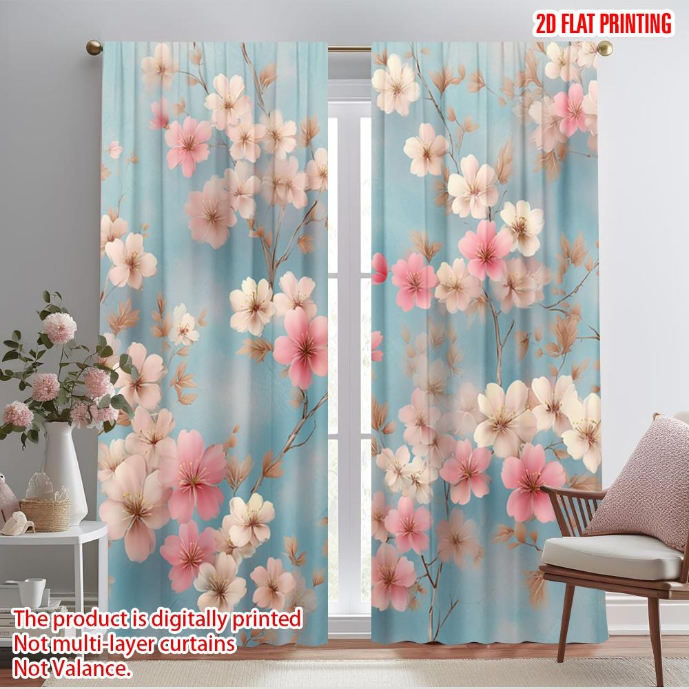 

2 шт., 2D плоскостная печать Шторы Цифровая печать Цветущая сакура на синем Универсальный Прочный полиэстер (без удилища) Праздничный 52.50×116.00 CM 2pcs