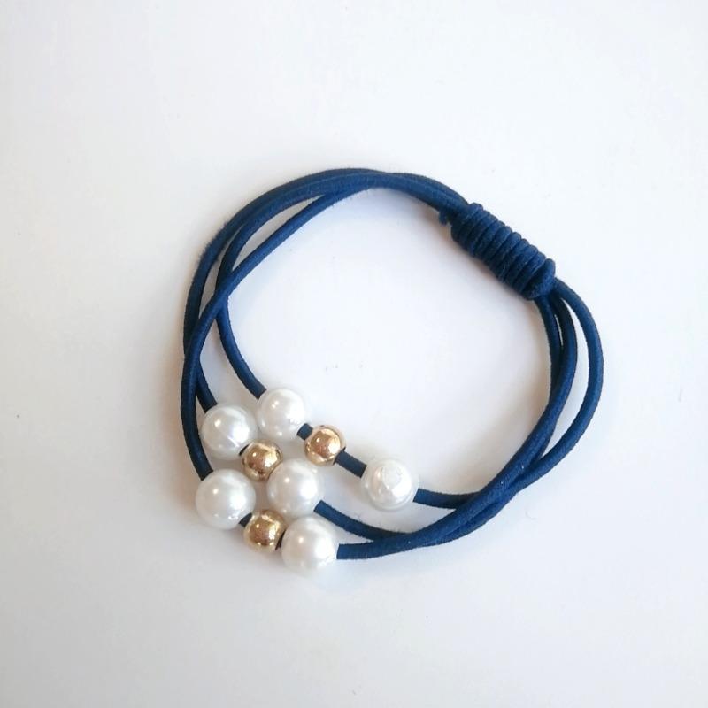 

10pcs New Trendy Hair Accessories 3-Line 9-Pearl Elastic Ponytail Holder Popular Elastic Band for Women