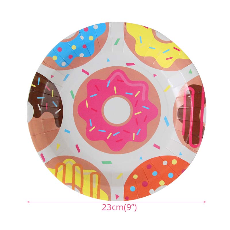 Donut Party Disposable Tableware Paper Plate Cup Napkins Donut Theme Kids 1st Birthday Party Decoration Baby Shower Supplies