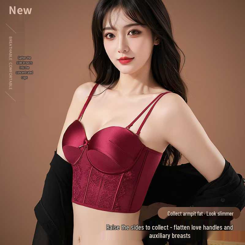 Red Push-Up Bra Set: Six-Button Adjustable, Anti-Side-Boob, No Underwire, Small Bust Enhancement