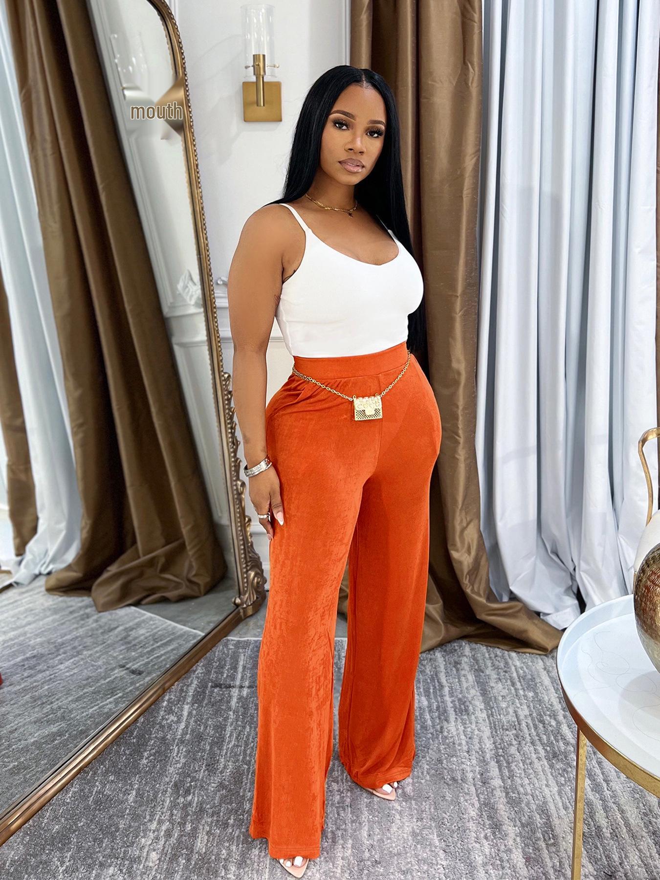 

TW694 European & American Fashion Women s Shiny High-Waisted Wide-Leg Pants – Elegant Commuter Style S