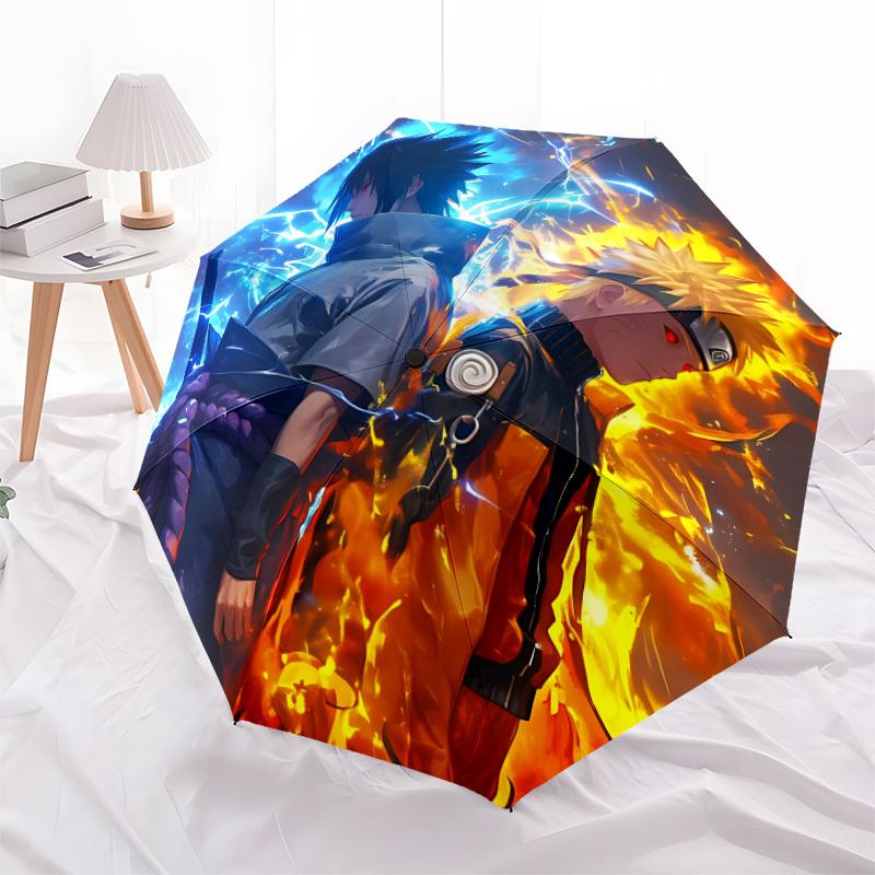 1pc Naruto Sasuke Automatic Folding Umbrella, Automatic Folding Umbrella with 8 Ribs, Convenient for Outdoor Use  060