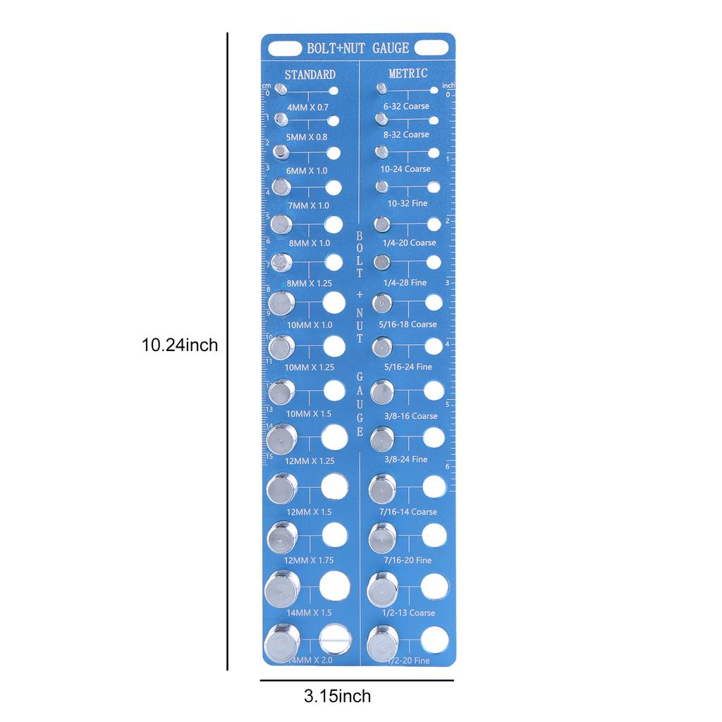Nut and Bolt Identifier Gauge with 14 SAE & 14 Metric Sizes Thread Gauge Screw Size Checker for Quickly Identify Thread Sizes