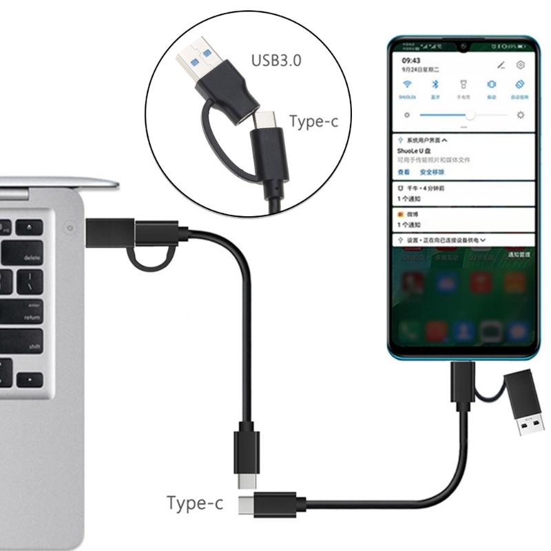 Multifunction 2 In 1 Charging Cable USB3.0 USB A/C To C Charger Data Sync Cable for Cellphone Laptop Tablet