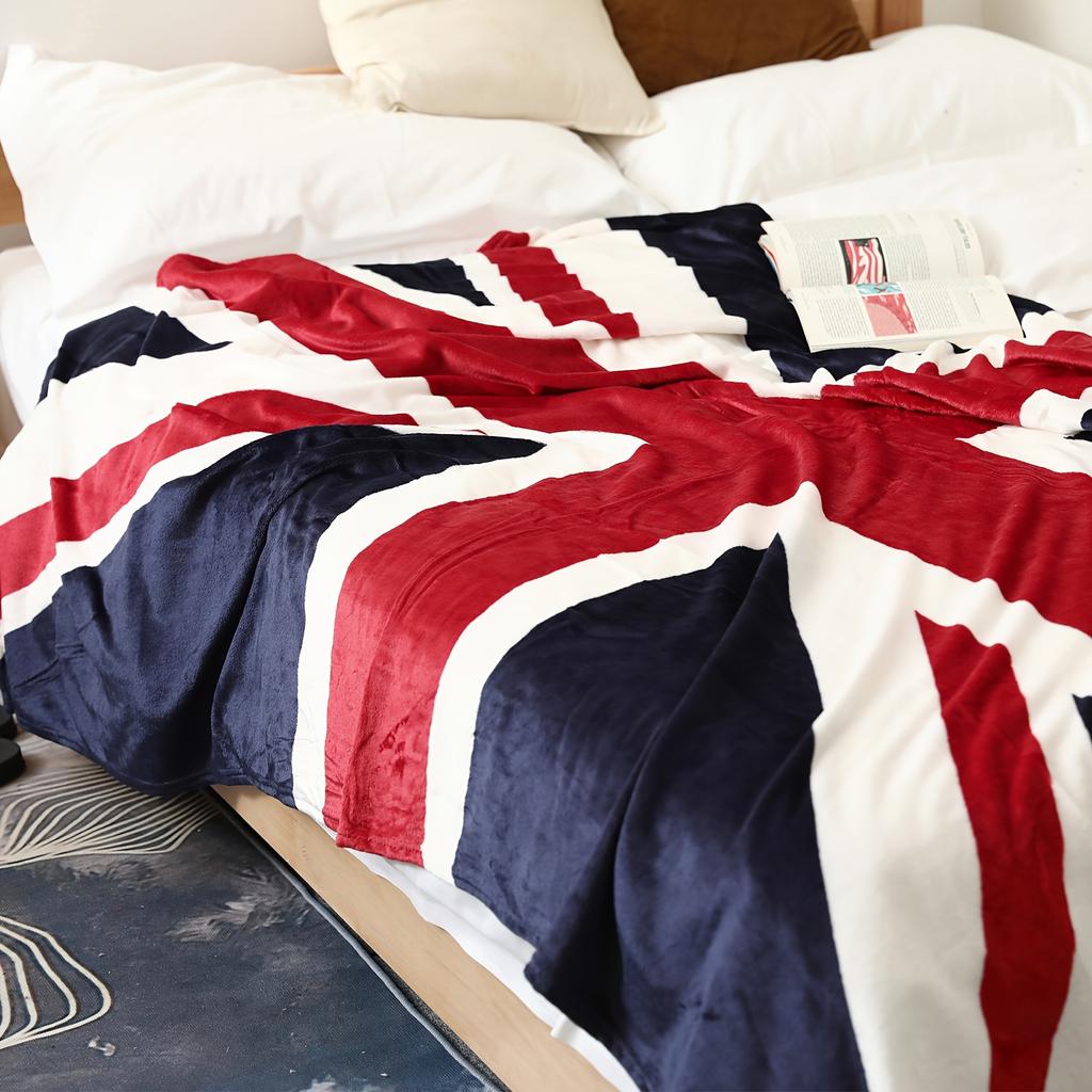 1pc British style flag patterned blanket, warm sofa blanket, office camping blanket, holiday creative gift