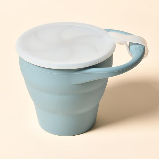 Snack Cup Soft Silicone Baffle 350ml Large Capacity Leak-Proof Foldable Portable Snack Container Kids Microwave Safe Fruit Biscuit Holder