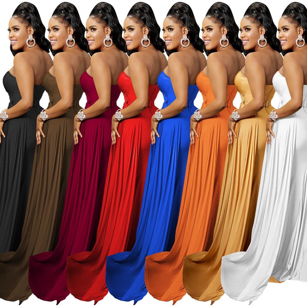 Europejska i Amerykańska Moda Jednolity Kolor Jednoramienna Dopasowana Długa Sukienka dla Kobiet