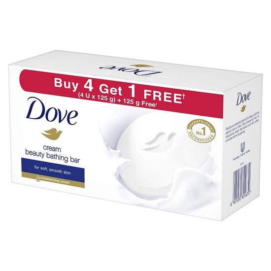 DOVE Cream Beauty Bathing Bar (Pack of 5) 125g Each For 24 Hour Nourished Skin with ¼ Moisturising Cream and Nutrient Serum