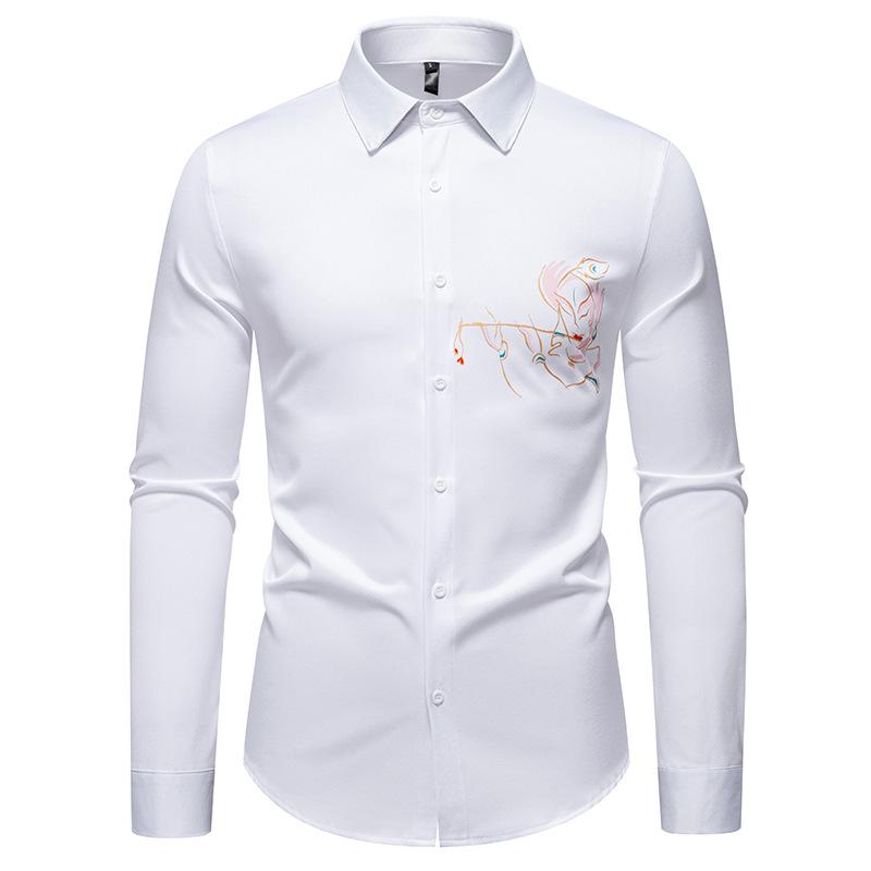 Autumn Men'S Loose Long-Sleeved Shirt European Size Men'S Printed Casual Long-Sleeved Shirt