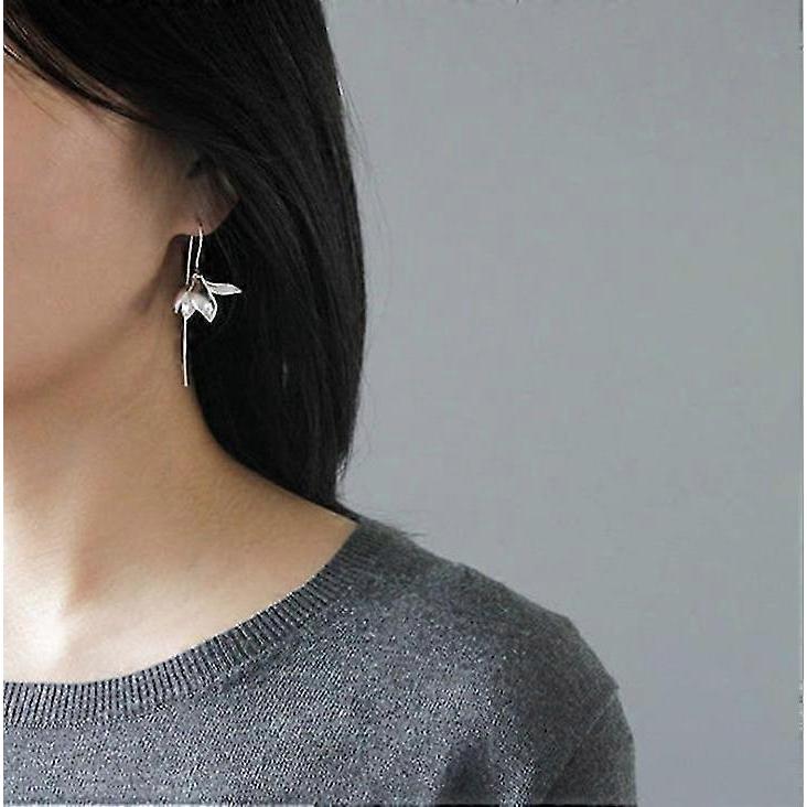 S925 Sterling Silver Earrings Elegant Magnolia Flower Drop Earrings Natural