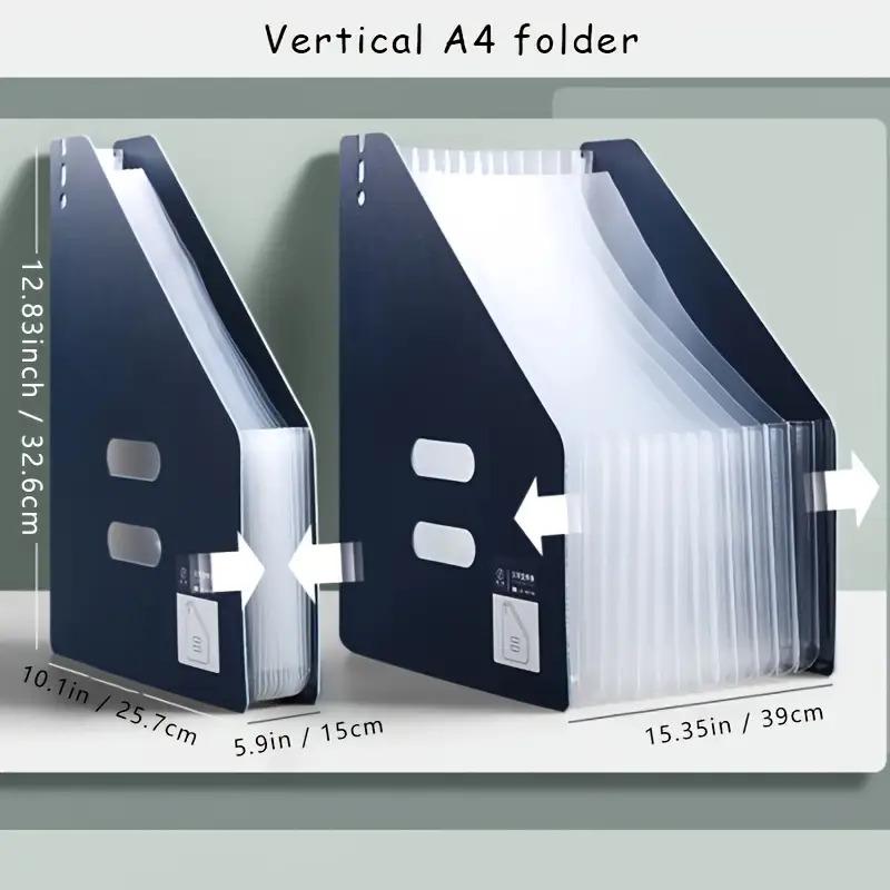 A4 Foldable File Organizer, Foldable Desktop Storage Box with Multiple Pockets & Labels, Durable ABS Plastic, Folder Organizer