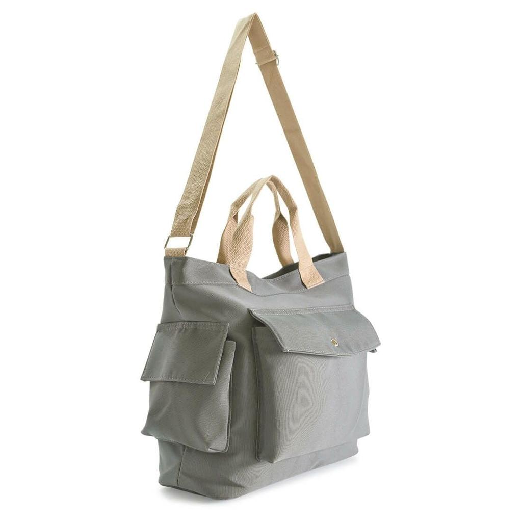[Barcos Blue] Pocket Design Tote Bag, Shoulder Bag for Men and Women, A4 Size Compatible, Gray