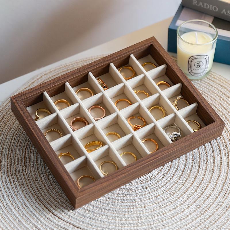Walnut Wood Jewelry Tray: Ring & Earring Display Box for Live Streaming & Street Stall Events