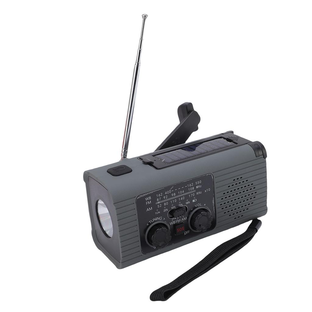 Solar Crank Radio Emergency LED Flashlight Cell Phone Charger 2000mAh Portable Rechargeable AM FM NO
