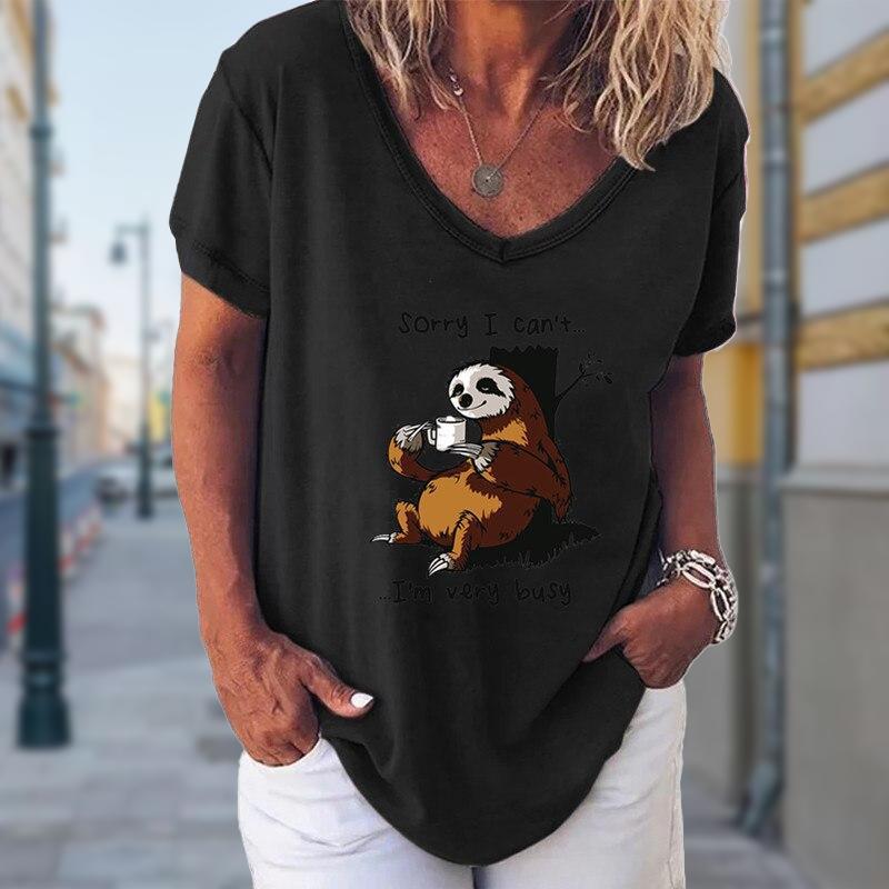 

Fashion Spring Bear Print Blouses Short Sleeved V-Neck T Shirts Casual 8XL чёрный