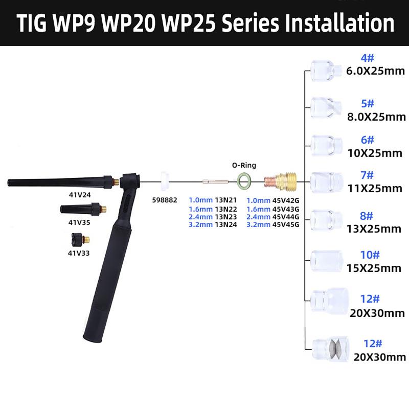 2Pcs TIG Welding Torch Stubby Gas Lens #4-12 Glass Set Professional Welding Tool Parts for WP17 WP18