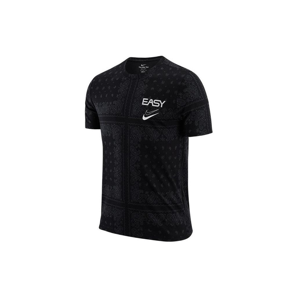 Men's Nike Logo Cashew Printing Sports Round Neck Pullover Short Sleeve Black T-Shirt DR7659-010