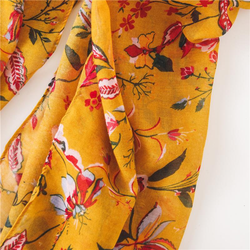 Eșarfă Etnică Stil Floral Bumbac In Galben Ghimbir pentru Primăvară/Vară - Șal de Plajă pentru Protecție Solară pentru Femei