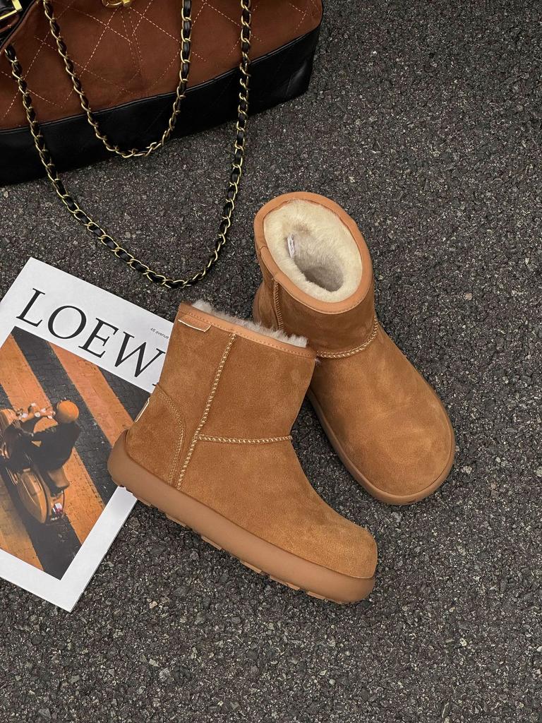 Winter new snow boots women's boots velvet warm round head comfortable sleeve versatile platform cotton shoes