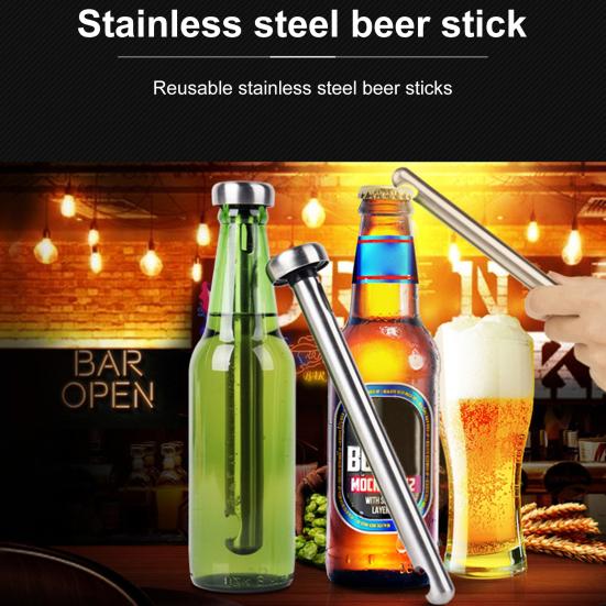 2ks Pivní chladící tyčinka Znovu použitelný materiál Opakovaně použitelné tyčinky na chlazení nápojů Nerezová tyčinka na ledové víno s otvírákem na láhve