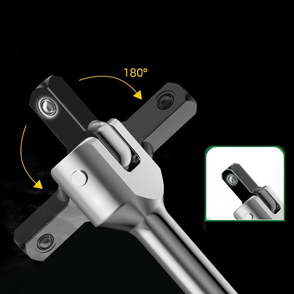 Multi Position 15 Inch Ratchet Wrench with Triple Conversion 1/2 and 3/8 Drive Featuring Anti Drop Ball Mechanism
