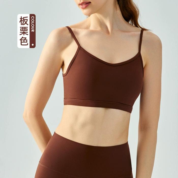 Yoga vest women's water drop fixing cup thin shoulder strap underwear solid color inner with small suspenders beautiful back sports fitness bra