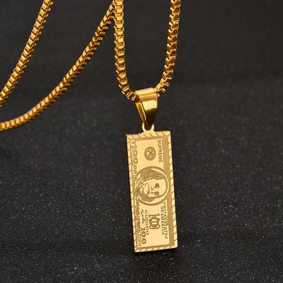 Hip-Hop Style Titanium Steel Dollar Bill Pendant, Men'S Necklace, Suitable For Everyday Wear And Parties.