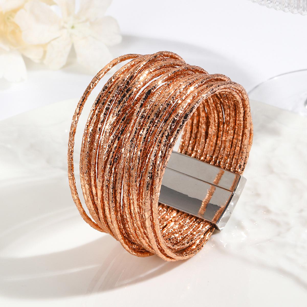 

Women s Multi-Strand Leather Bracelet with Magnetic Clasp