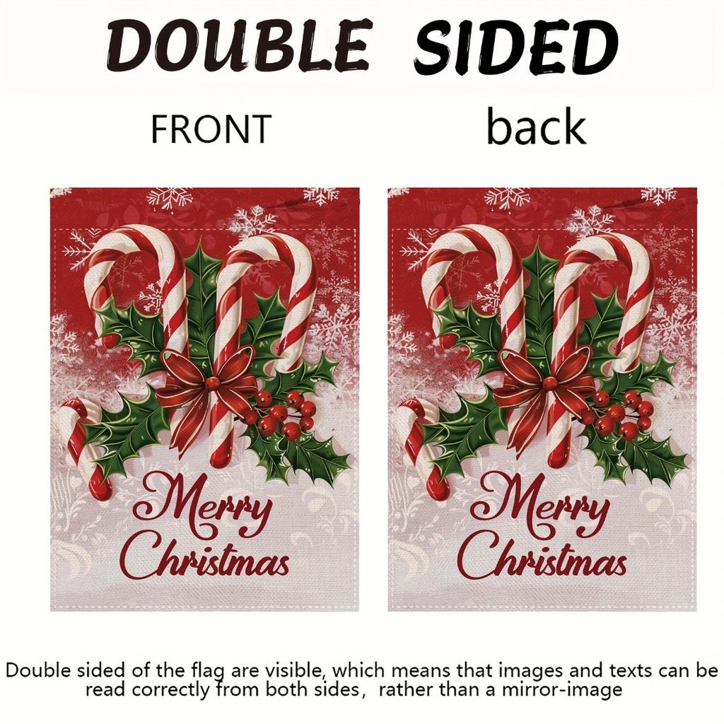 1pc Red Marry Christmas Garden Flag Delicious Candy 3D Print New Year Christmas Yard Outside Decoration No Flag Pole 12X18 Inch