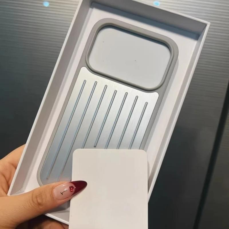 Premium Official Aluminum Alloy Ice Sensing Backplate Phone Case with Box for IPhone 17 Pro Max 16 15 14 13 3D Corrugated Stripe Luggage Protect Cover
