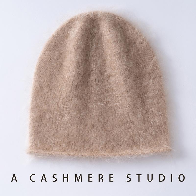 Cappello da adulto in puro cashmere spazzolato, protezione per le orecchie, piccolo cappello versatile in lana, cappello invernale lavorato a maglia arricciato per uomo e donna
