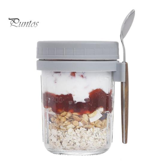 

2 шт. стеклянные чашки для завтрака из овсянки с ложкой, хорошая герметичность, прозрачные весы, дизайн, миски для завтрака большого диаметра 350 серый