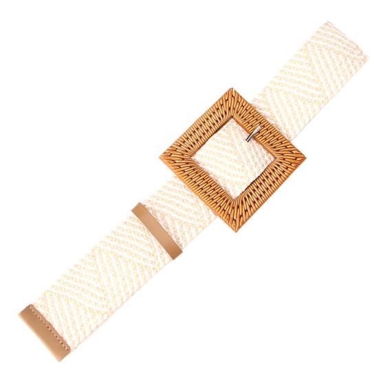 Stylish Dress Belt Adjustable Gift Lightweight Straw Square Buckle Waistband