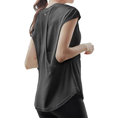 DAYCLOSET Short Sleeve Mesh Yoga Pilates Loose Size Black Women's Top, Wear, Fit, Quick-Drying, Sweat-Wicking, Breathable, Thin, Yoga184, L,