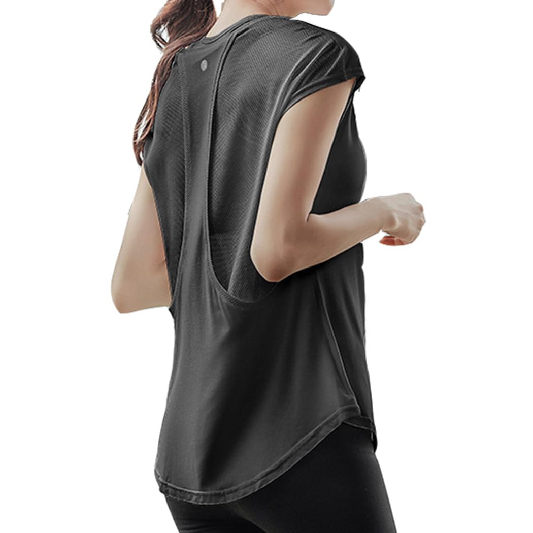 

DAYCLOSET Short Sleeve Mesh Yoga Pilates Loose Size Black Women s Top, Wear, Fit, Quick-Drying, Sweat-Wicking, Breathable, Thin, Yoga184, L, чёрный