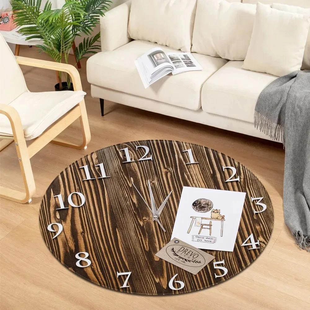 Clock Print Round Carpet Soft Circle Area Rug Non-Slip Living Room Coffee Table Sofa Floor Mat Bedroom Hanging Basket Chair Mats