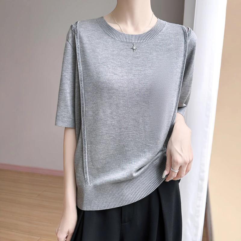 Tencel Round-neck Ironed Knitted Short-sleeved T-shirt A New Summer Versatile Thin Top
