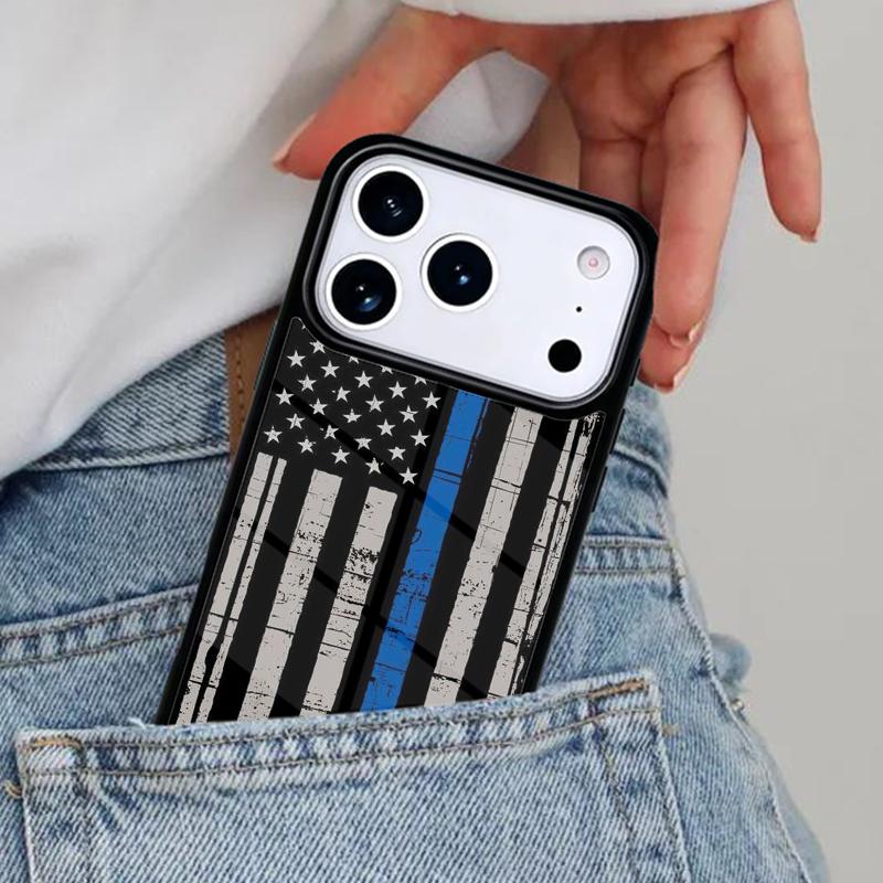 Police Thin Blue Line Flag Phone Case for iPhone 17ProMax 12 13 14 15 16e 17 Pro Max Plus Air Cover