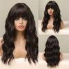 HAIRCUBE Long Brown Blue Highlight Wavy Synthetic Wig Natural Hair Wig for Women Daily Heat Resistant Fake Hair With Bangs