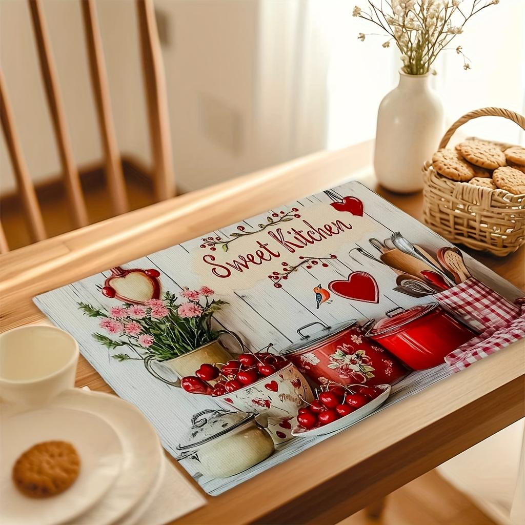 4pcs Rectangular Placemats- Thin- Early Summer Sweet Kitchen Element Placemats, Vibrant, Heat-Resistant and Easy to Clean, 12x18 Inches