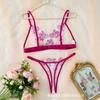 Sexy Lace Mesh Erotic Underwear Set Female Transparent Flower Embroidery Pure Desire Wind Bra Thong Two-piece Set