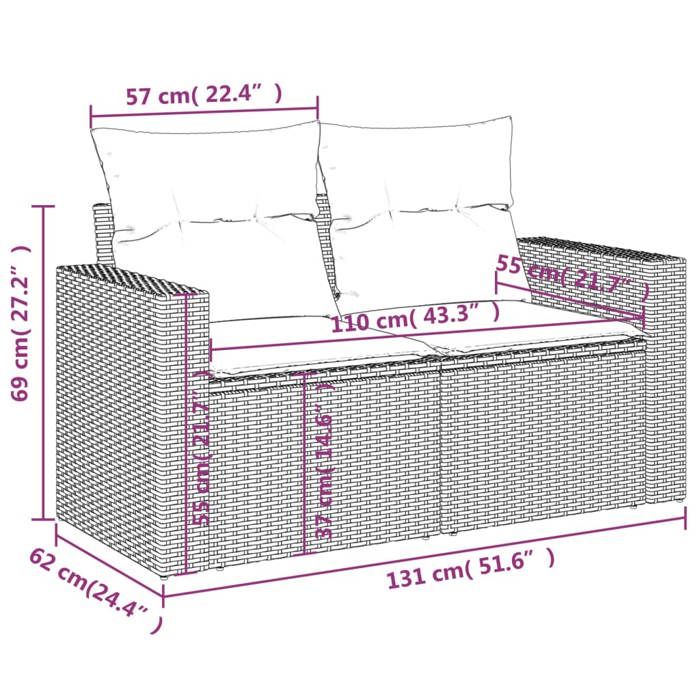 VidaXL Canapé de Jardin 2 Places et Coussins, Siège avec Housse, Meuble de Terrasse Patio Balcon Extérieur, Gris Clair 366195