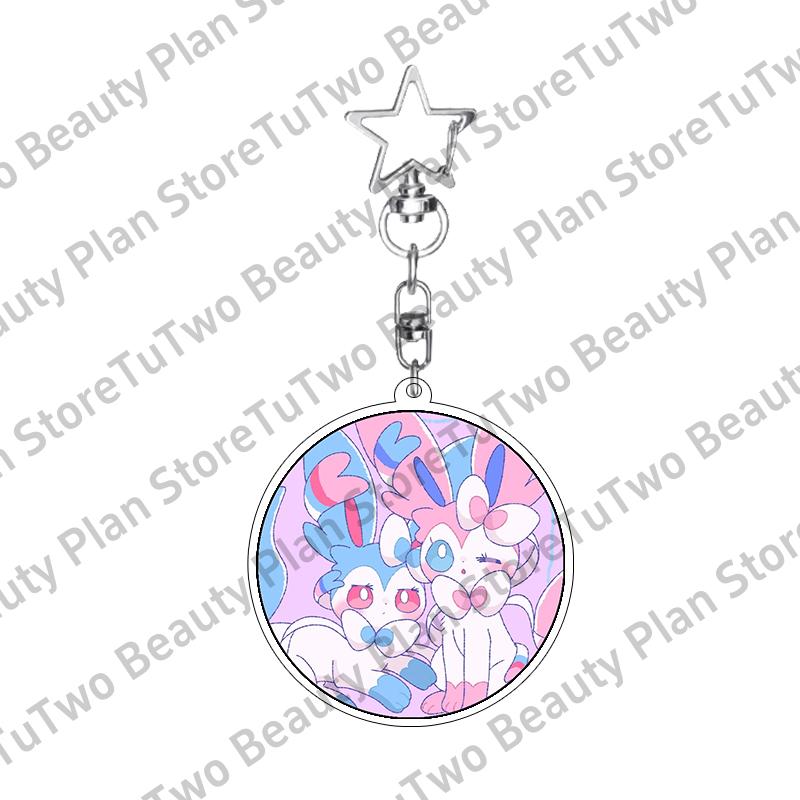 Girly Heart Acrylic Anime Sylveon Espeon Glaceon Eevee Cartoon Keychain Key Chains Keyrings Jewelry Fans Gifts Accessories Toys