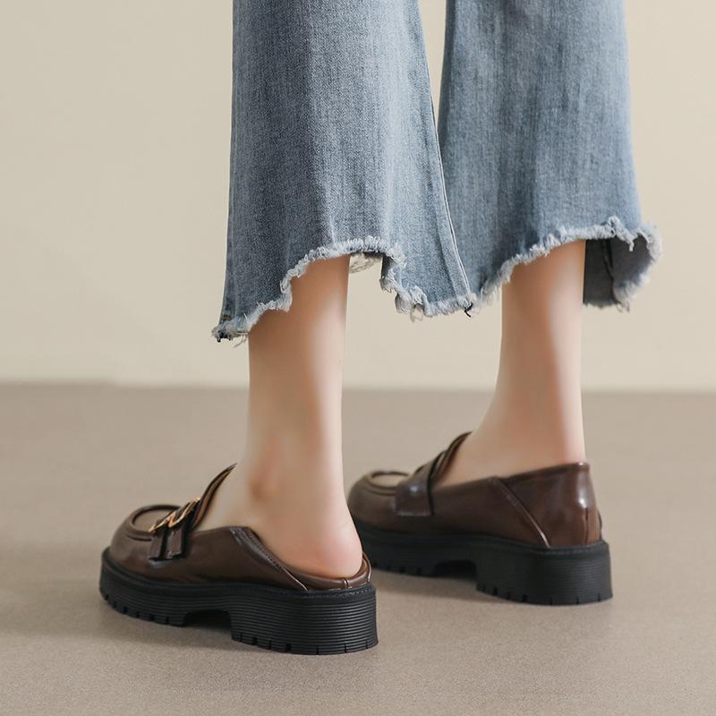 Weiwei Girl 681-1 Loafers Damen Plateau 2025 Neu Vielseitig Retro Zwei Tragevarianten Kleine Lederschuhe Große Größe Damenschuhe