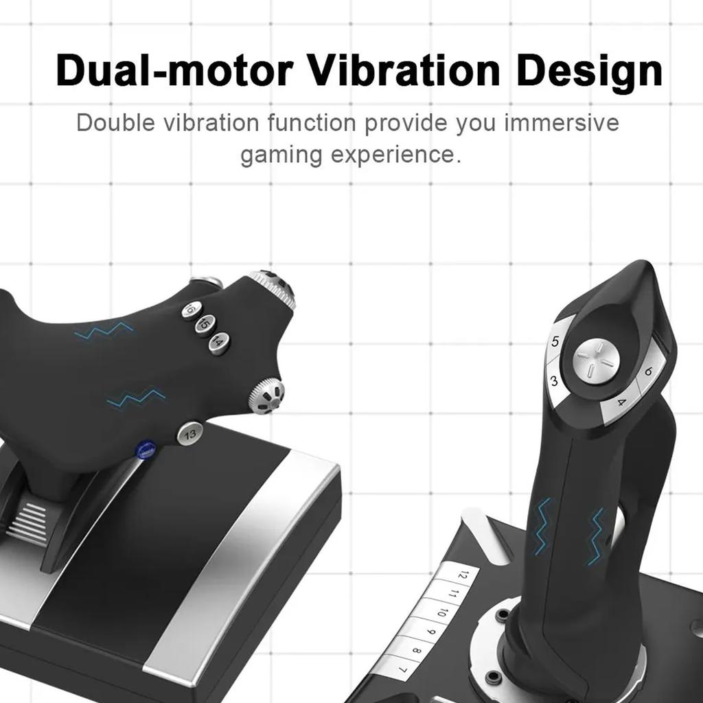 Flight Simulator Joystick and Throttle with Vibration | 4 Axis, 16 Keys, POV, Plug & Play, Suction Cup Base for Stability