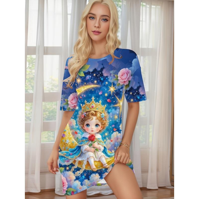 

Women S Rabbit in Flower Swing Print Nightgown Cute Bunny & Floral Women S Short Sleeve Dress Cozy Home Loungewear For Women Y2K XL